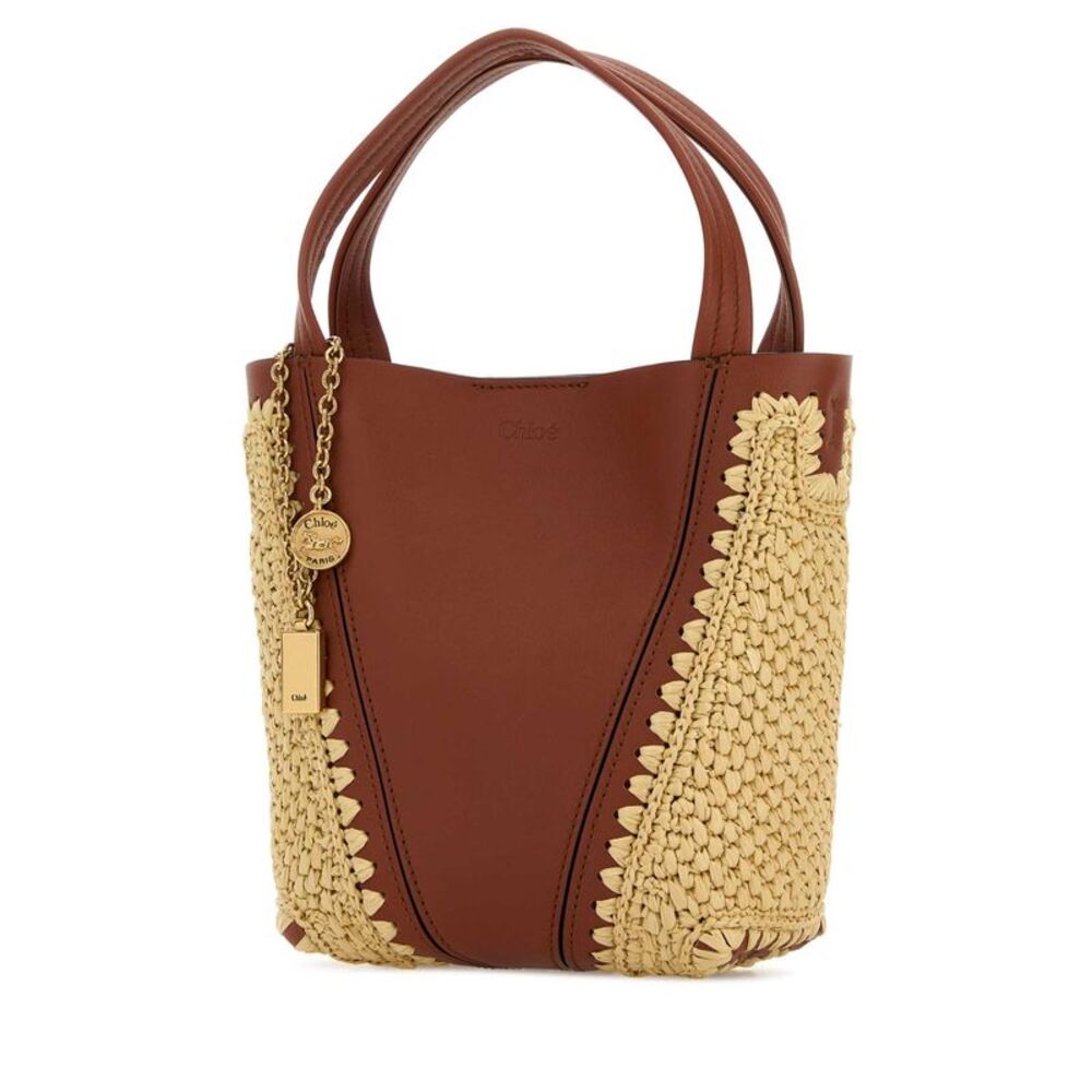 Chloe Women Two-Tone Leather And Raffia Bucket Bag - Picture 2 of 2